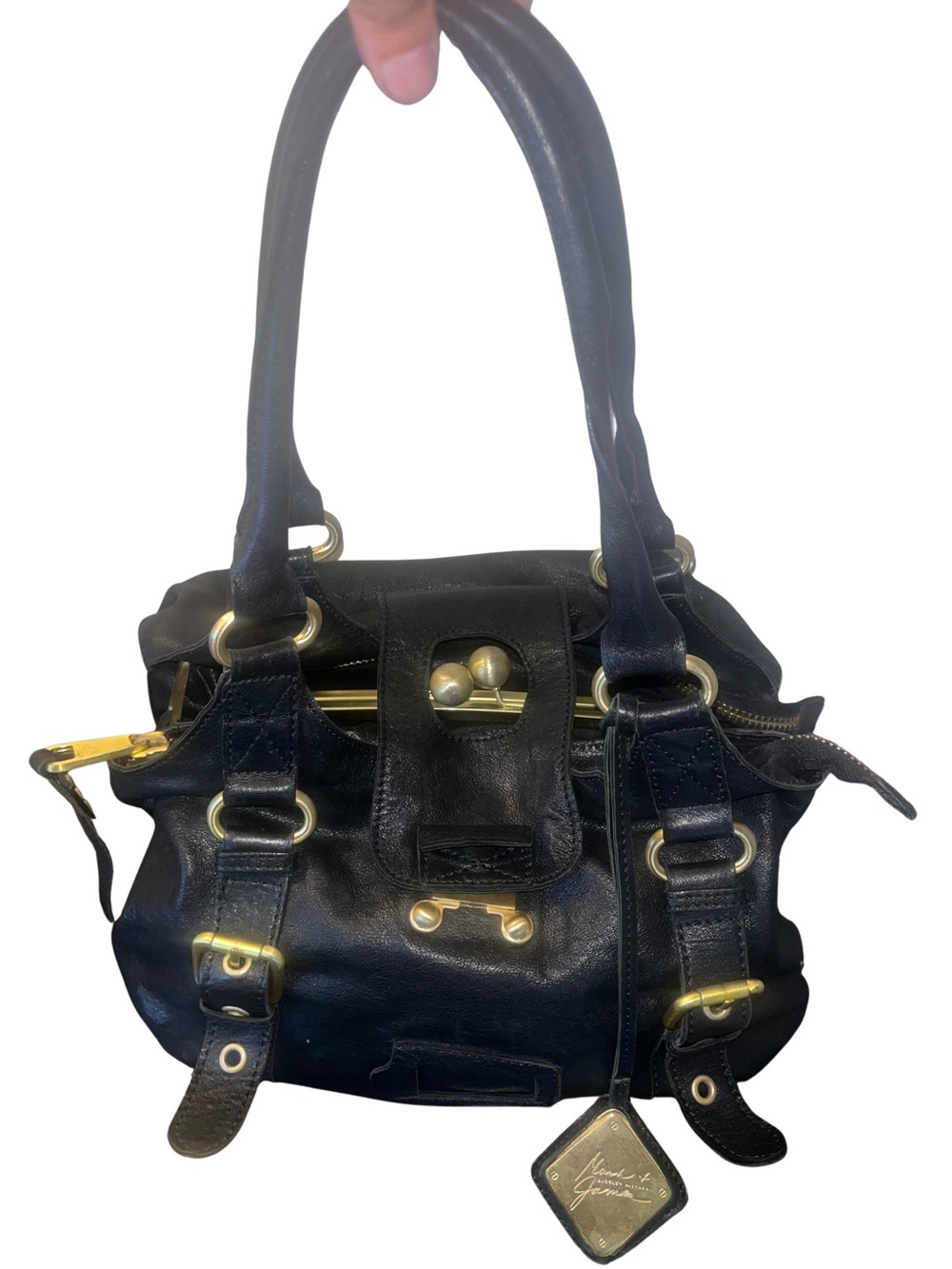 Badgley Mischka Vintage Black Leather Shoulder Bag - Picture 3 of 12